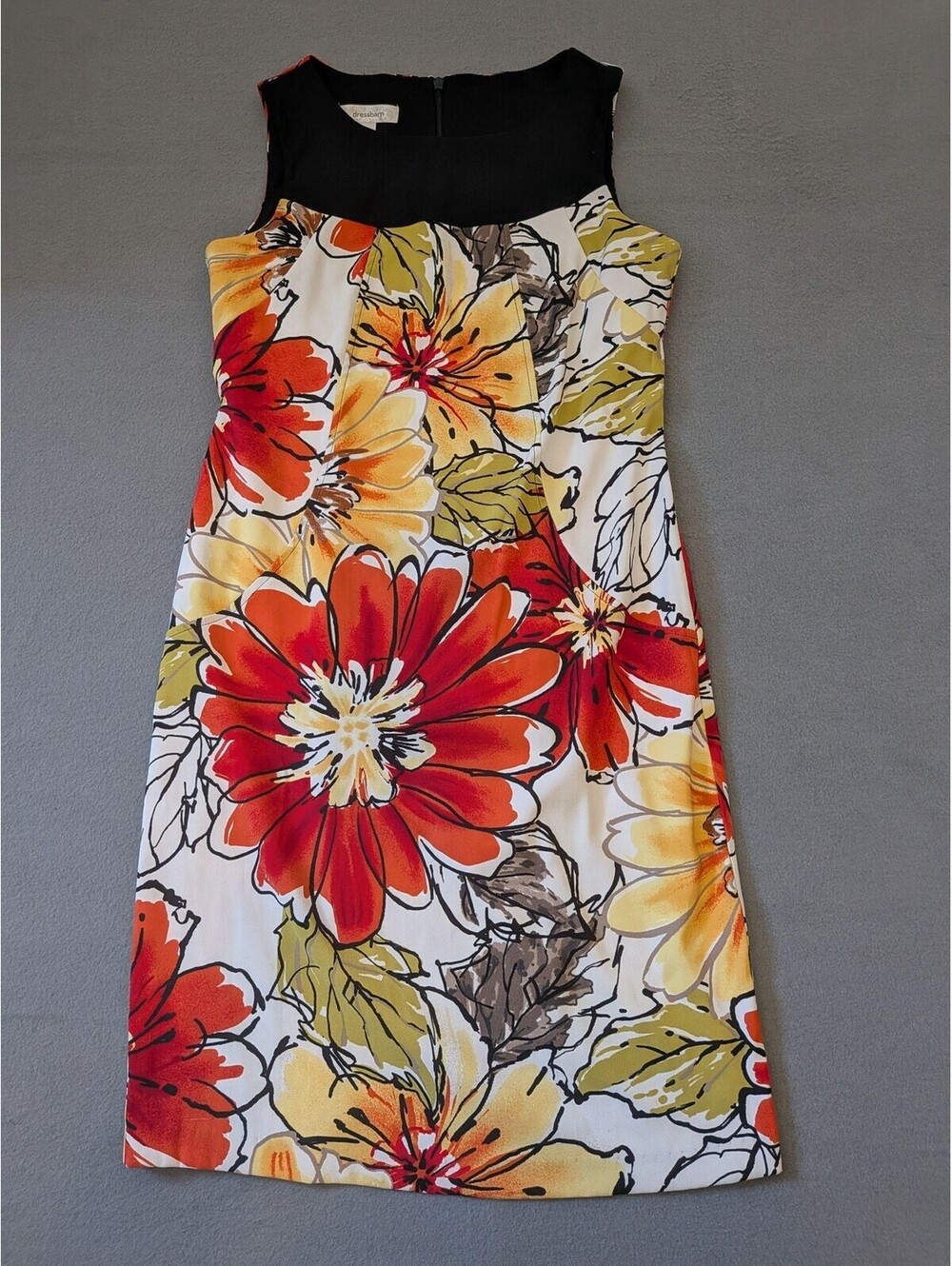 Dressbarn Dress Womens 4 Multicolor Floral Sleeveless Stretch Sheath Knee Length